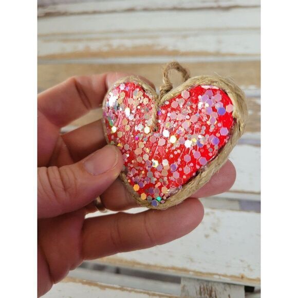 Sparkle heart twine red ornament Xmas tree - Picture 2 of 6